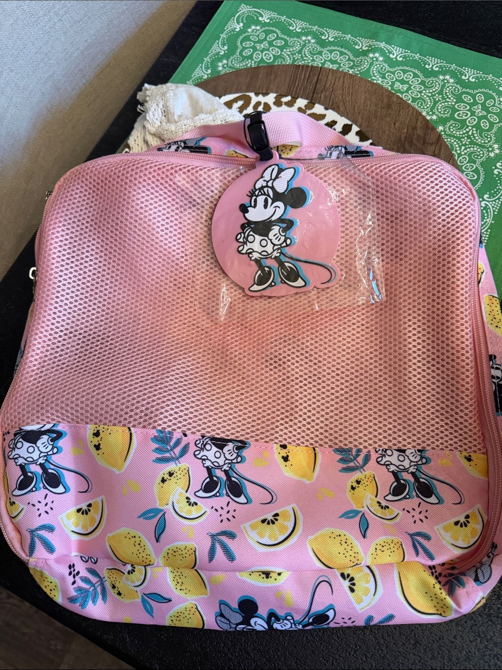 Pink Minnie Mouse Mesh packing bag with luggage tag nwt